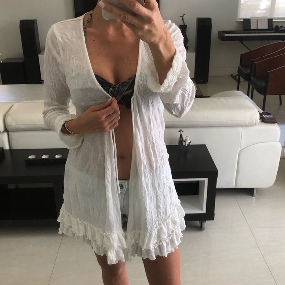 Tops - Letarte Hand Made Cover Up White Ruffle Top Size L